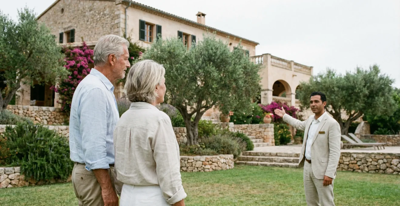 Couple découvrant une villa à Saint-Tropez avec un concierge