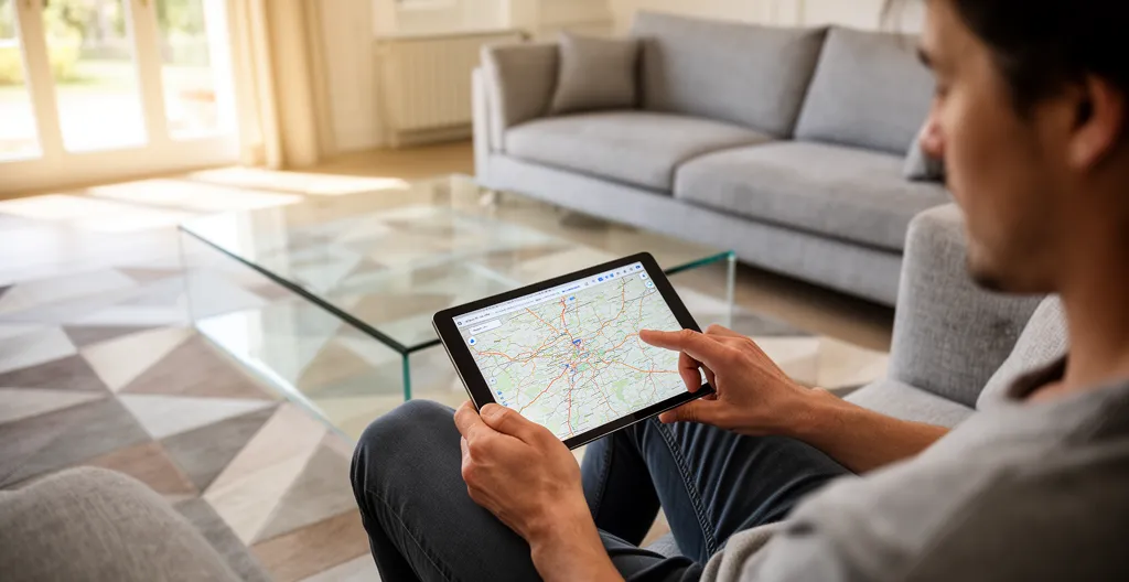 Préparation discrète d'un séjour dans un salon de villa